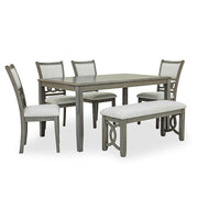 [D334-6PC-Set] Sabrinal - 6PC Dining Set , Rubber wood, FABRIC, Gray Each - D334-6PC-Set