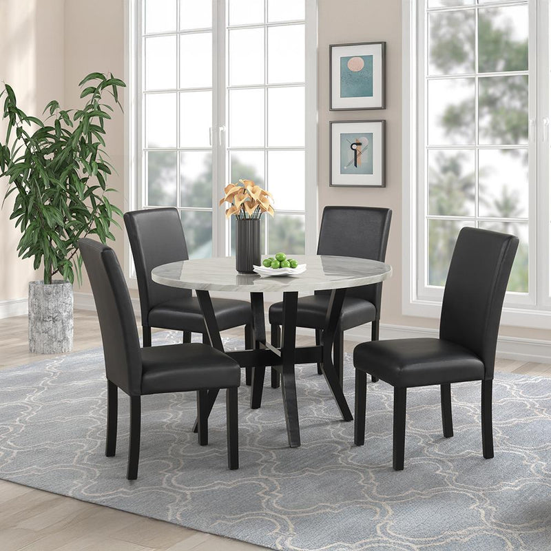 [D340-5PC-Set] Maria - 5PC Dining Set (White & Black), Solid Rubber Wood + MDF+PU, WHITE / BLACK Box: 1 of 1 Each - D340-5PC-Set