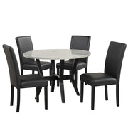 [D340-5PC-Set] Maria - 5PC Dining Set (White & Black), Solid Rubber Wood + MDF+PU, WHITE / BLACK Box: 1 of 1 Each - D340-5PC-Set