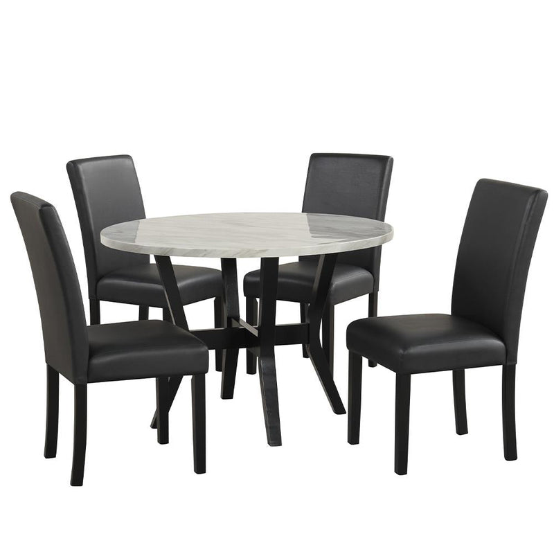 [D340-5PC-Set] Maria - 5PC Dining Set (White & Black), Solid Rubber Wood + MDF+PU, WHITE / BLACK Box: 1 of 1 Each - D340-5PC-Set