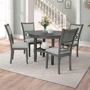 [D342-5PC-Set] River - 5PC Round Dining Set (Gray), MDF, Rubber Wood, Gray Box: 1 of 1 Each - D342-5PC-Set