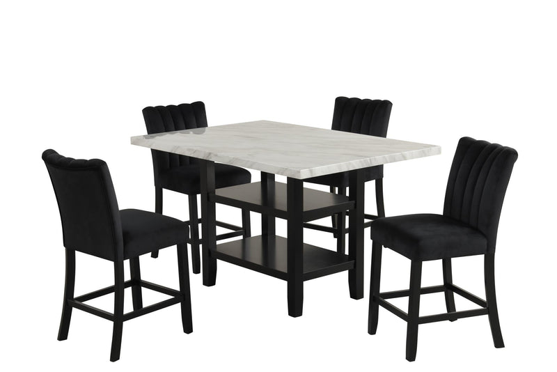 [D527-5PC-Set] Ayla - 5PC Pub Table Set (White & Black, Velvet), MDF / SOLID WOOD / VELVET, WHITE / BLACK Each - D527-5PC-Set