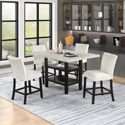 [D529-5PC-Set] Ayla - 5PC Pub Table Set (White & Cream, Velvet), MDF / SOLID RUBBER WOOD / VELVET, WHITE / CREAM Each - D529-5PC-Set