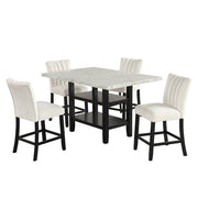 [D529-5PC-Set] Ayla - 5PC Pub Table Set (White & Cream, Velvet), MDF / SOLID RUBBER WOOD / VELVET, WHITE / CREAM Each - D529-5PC-Set