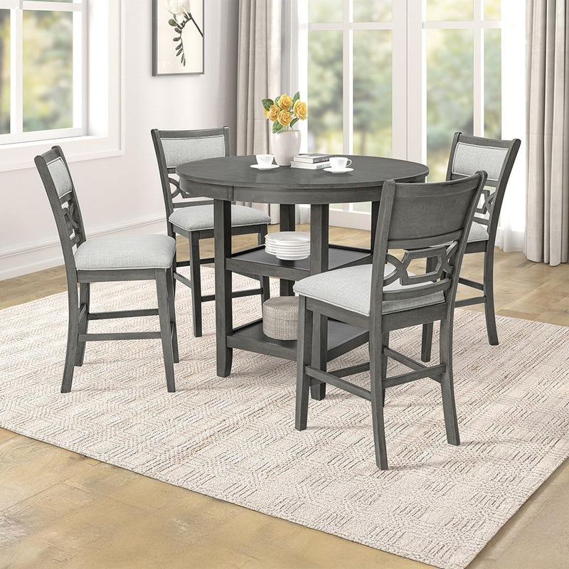 [D530-5PC-Set] Andrea - 5PC Round Pub Set (Gray), MDF, Rubber Wood, Gray Box: 1 of 1 Each - D530-5PC-Set