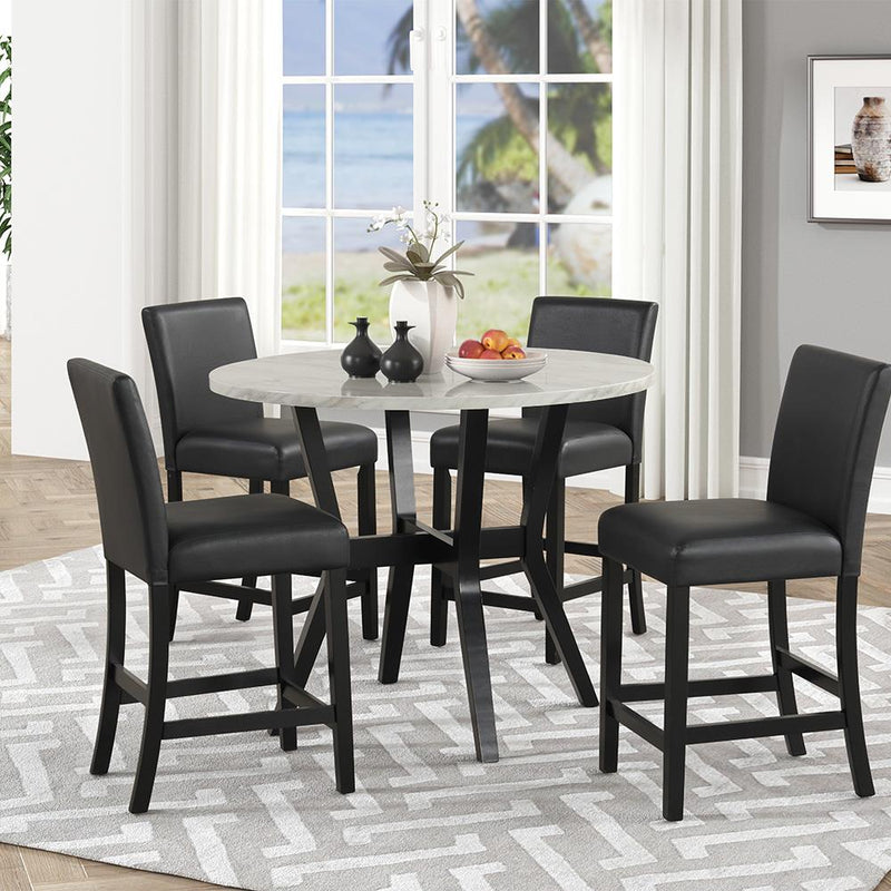 [D536-5PC-Set] Ariana - 5PC Pub Table Set (White & Black), SOLID RUBBER WOOD/ MDF, WHITE / BLACK Box: 1 of 1 Each - D536-5PC-Set