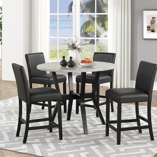 [D536-5PC-Set] Ariana - 5PC Pub Table Set (White & Black), SOLID RUBBER WOOD/ MDF, WHITE / BLACK Box: 1 of 1 Each - D536-5PC-Set