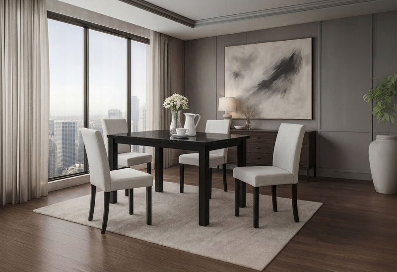D8032 Black Dining Table & D9026 Dining Chair Silver - D8032DT-BLK + D9026DC-SIL