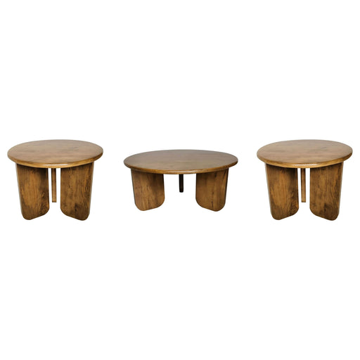 Dale 3-Piece Round Mango Wood Coffee and End Table Set Honey Mango - 736078-S3