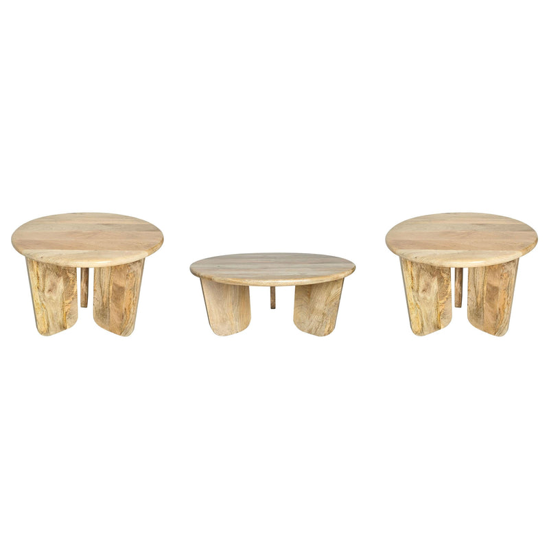 Dale 3-Piece Round Mango Wood Coffee and End Table Set Natural Mango - 722548-S3