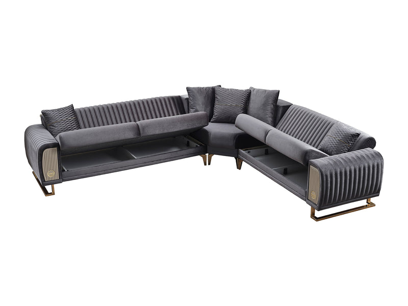 Damla Sectional Sofa in Grey - 200-SER-DAM-VELVET412-S