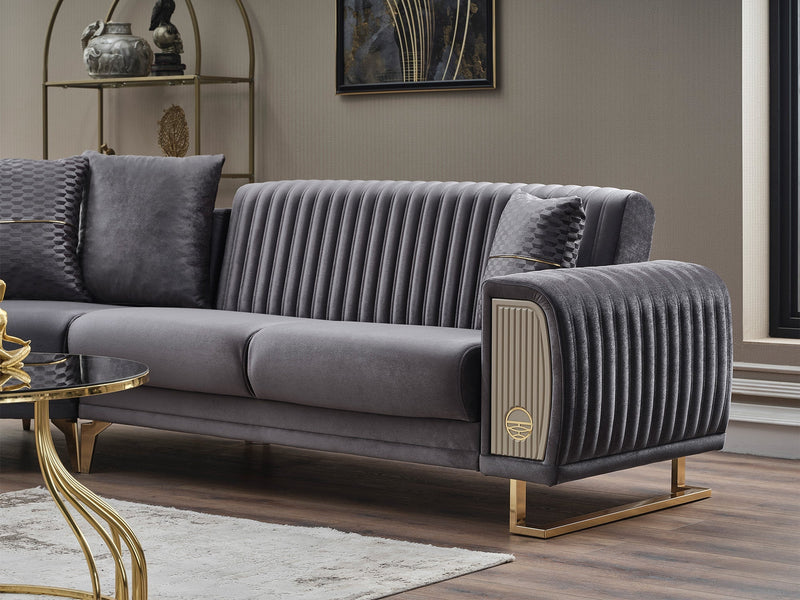 Damla Sectional Sofa in Grey - 200-SER-DAM-VELVET412-S
