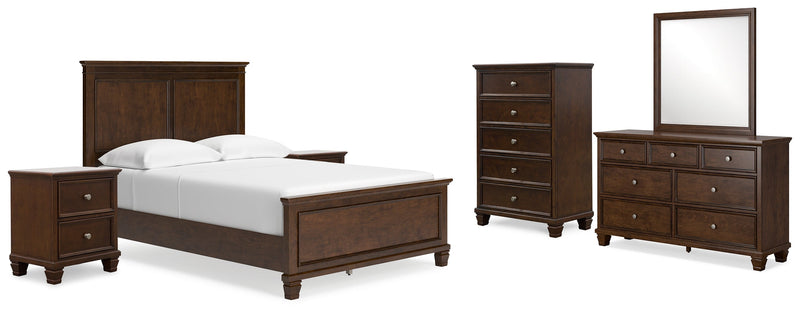 Danabrin Full Panel Bed with Mirrored Dresser, Chest and 2 Nightstands in Brown - PKG015201