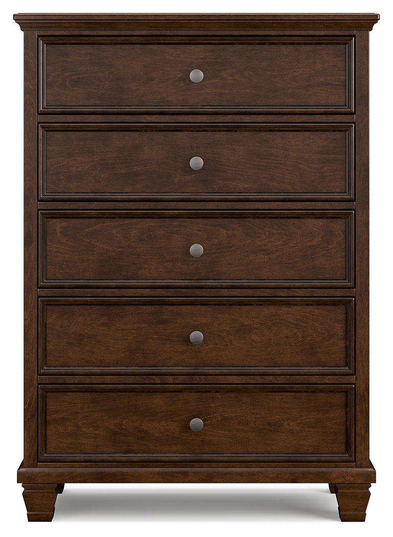 Danabrin Full Panel Bed with Mirrored Dresser, Chest and 2 Nightstands in Brown - PKG015201