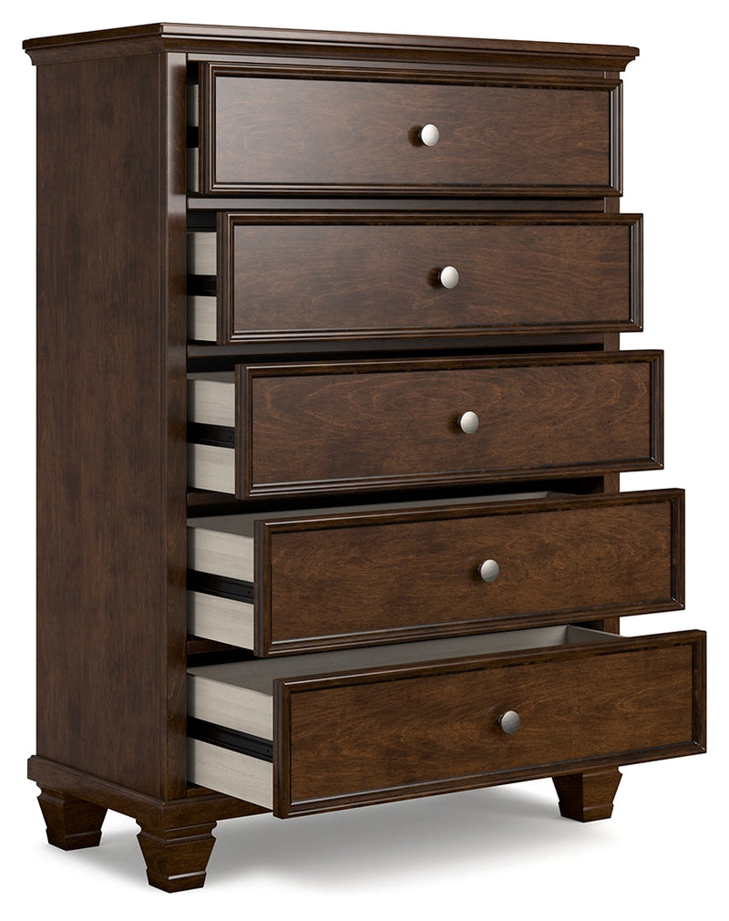 Danabrin Full Panel Bed with Mirrored Dresser, Chest and 2 Nightstands in Brown - PKG015201