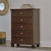 Danabrin Full Panel Bed with Mirrored Dresser, Chest and 2 Nightstands in Brown - PKG015201