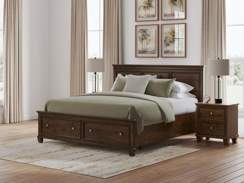 Danabrin King Panel Storage Bed, Dresser and Mirror in Brown - PKG023943
