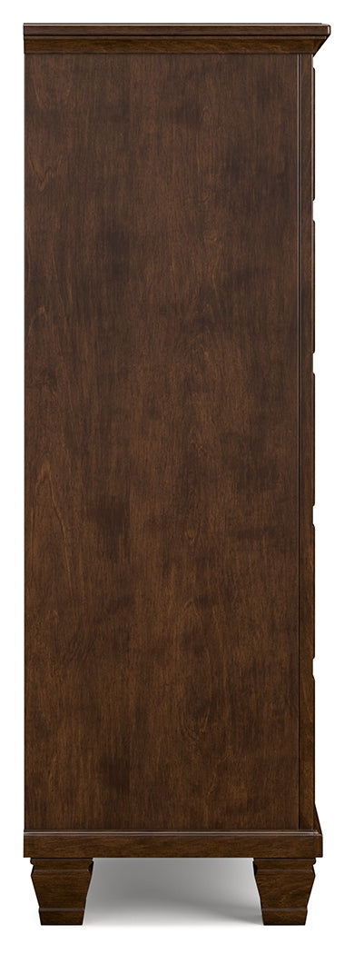 Danabrin Queen Panel Bed with Mirrored Dresser and Chest in Brown - PKG015179