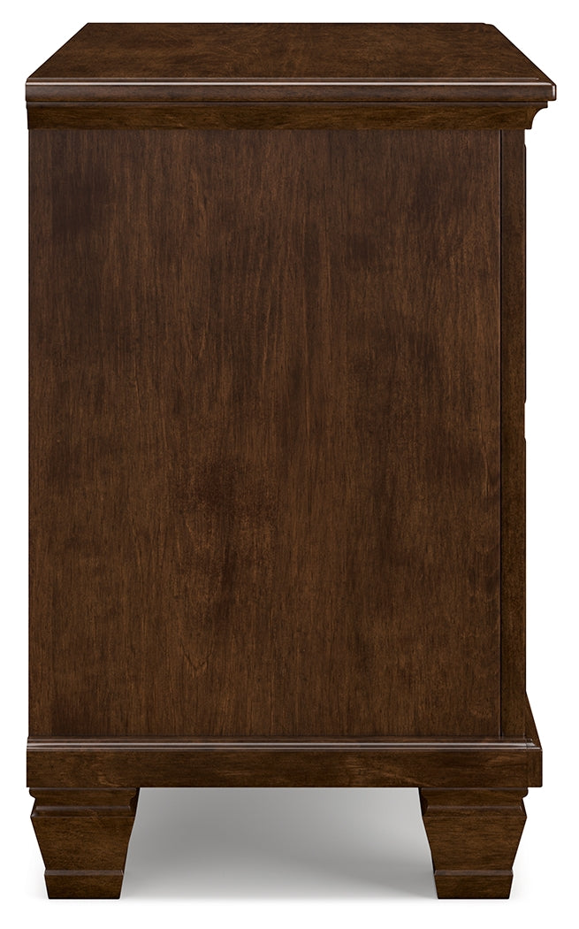 Danabrin Queen Panel Bed with Mirrored Dresser, Chest and 2 Nightstands in Brown - PKG015177