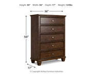 Danabrin Queen Panel Bed with Mirrored Dresser, Chest and 2 Nightstands in Brown - PKG015177