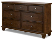 Danabrin Queen Panel Storage Bed, Dresser and Nightstand in Brown - PKG023940