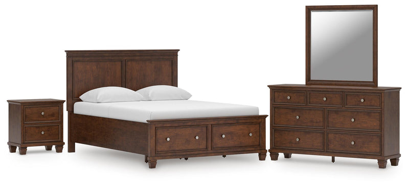 Danabrin Queen Panel Storage Bed, Dresser, Mirror and Nightstand in Brown - PKG023939