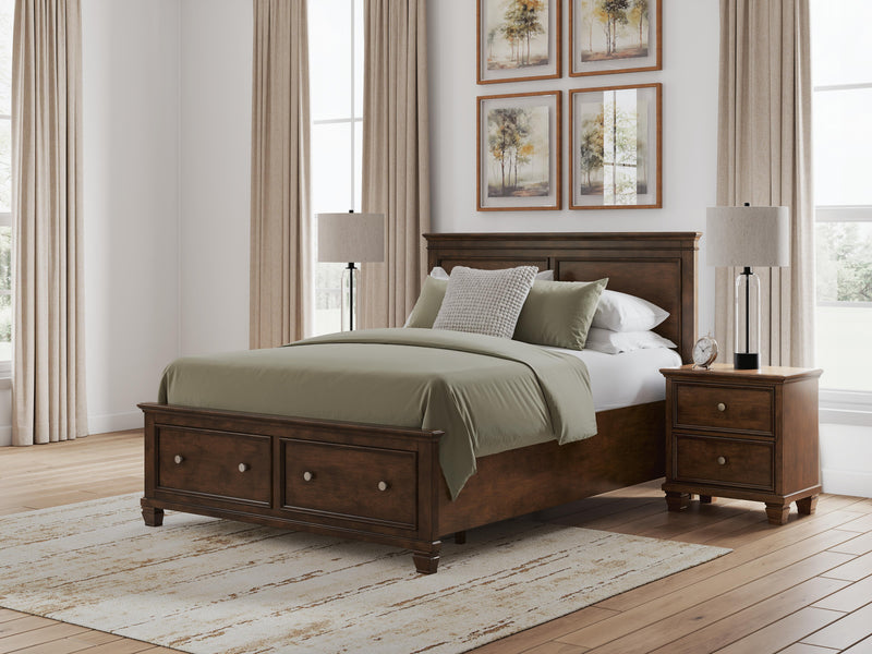 Danabrin Queen Panel Storage Bed, Dresser, Mirror and Nightstand in Brown - PKG023939