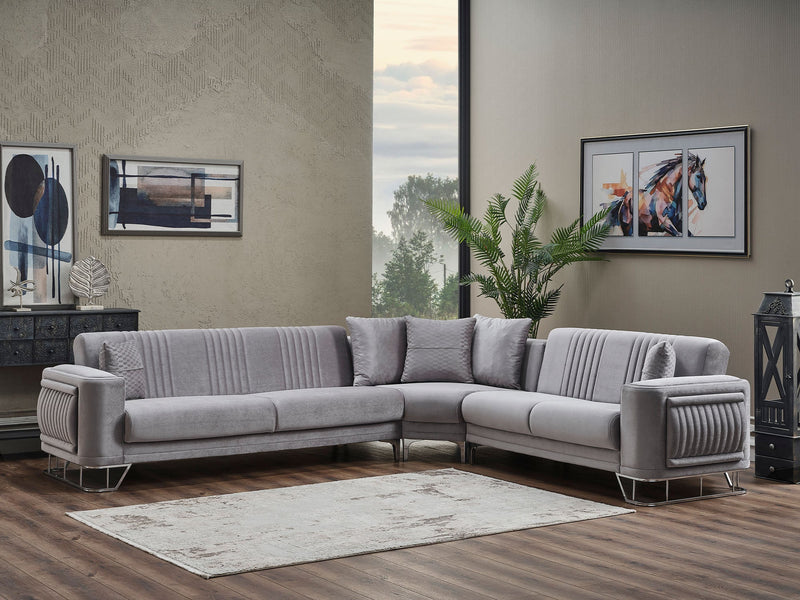 Dante Sectional Sofa in Light Grey - 200-SER-DAN-VELVET405-S