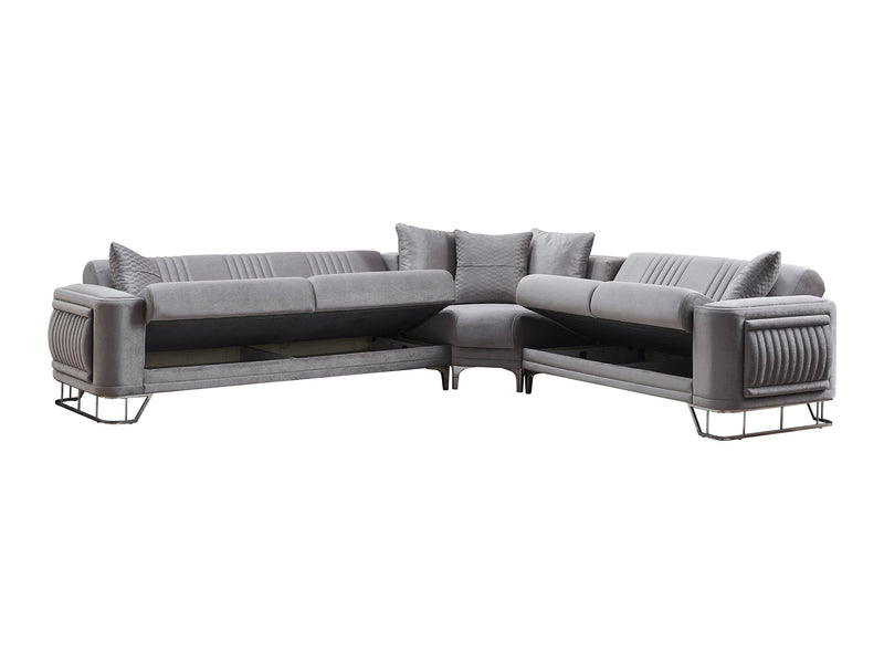Dante Sectional Sofa in Light Grey - 200-SER-DAN-VELVET405-S