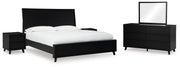 Danziar King Panel Bed, Dresser, Mirror and 2 Nightstands in Black - PKG015914
