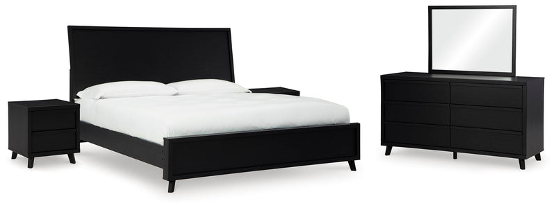 Danziar King Panel Bed, Dresser, Mirror and 2 Nightstands in Black - PKG015914