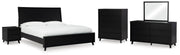 Danziar King Panel Bed, Dresser, Mirror, Chest and Nightstand in Black - PKG015918