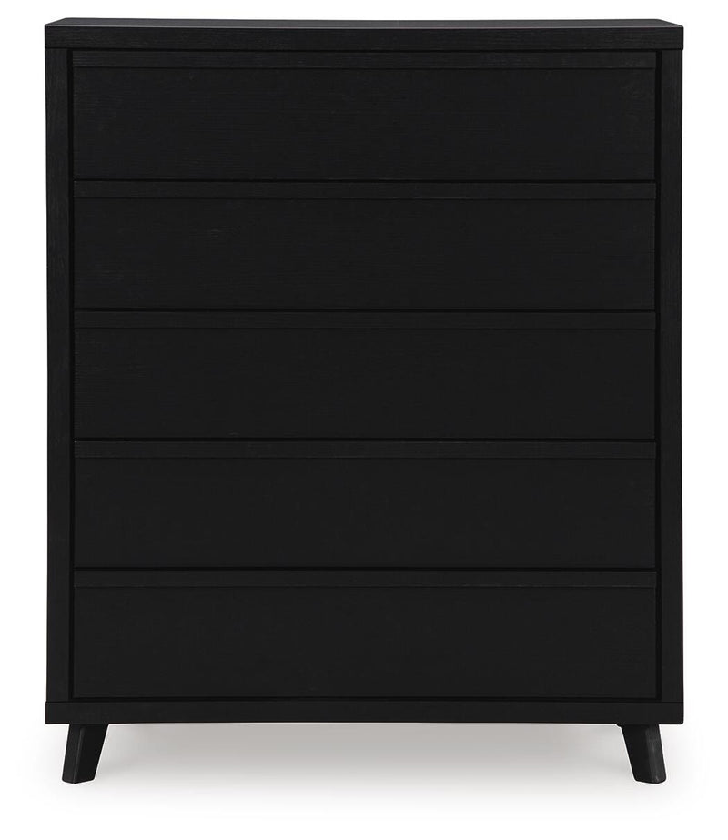 Danziar King Panel Bed, Dresser, Mirror, Chest and Nightstand in Black - PKG015918