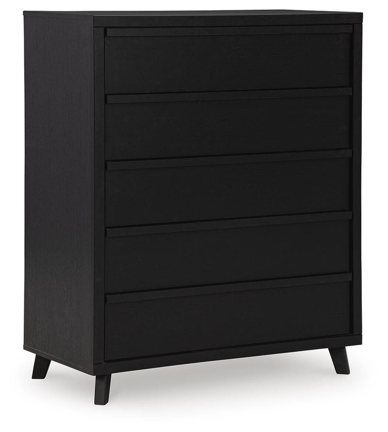 Danziar King Panel Bed, Dresser, Mirror, Chest and Nightstand in Black - PKG015918
