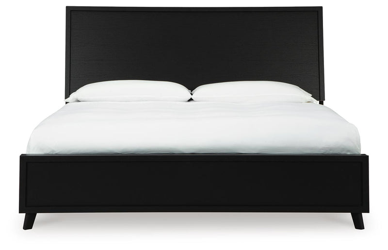 Danziar King Panel Bed with Mirrored Dresser in Black - PKG015913