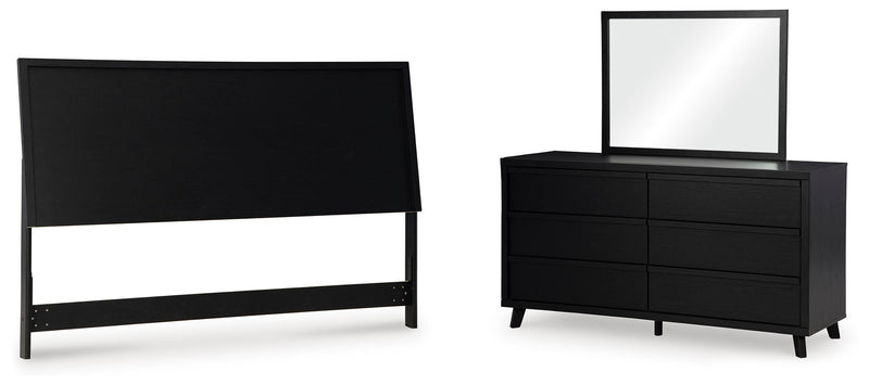 Danziar King Panel Headboard, Dresser and Mirror in Black - PKG016021