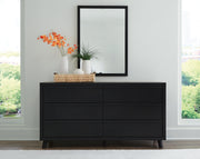 Danziar Queen Panel Bed, Dresser, Mirror and 2 Nightstands in Black - PKG015890