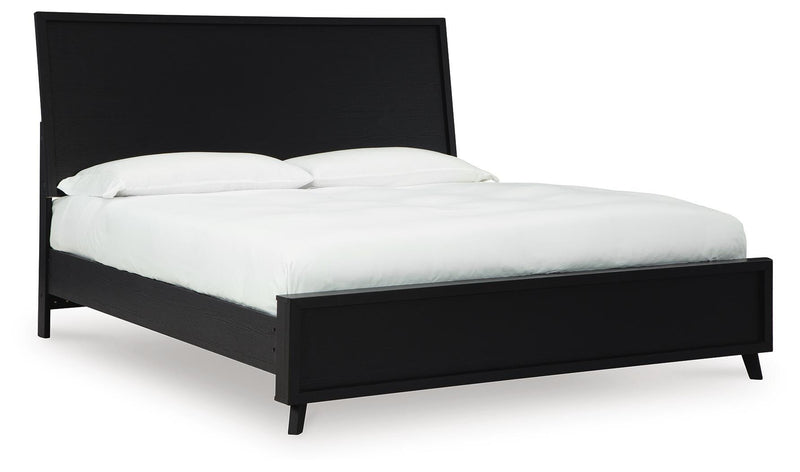 Danziar Queen Panel Bed, Dresser, Mirror and 2 Nightstands in Black - PKG015890