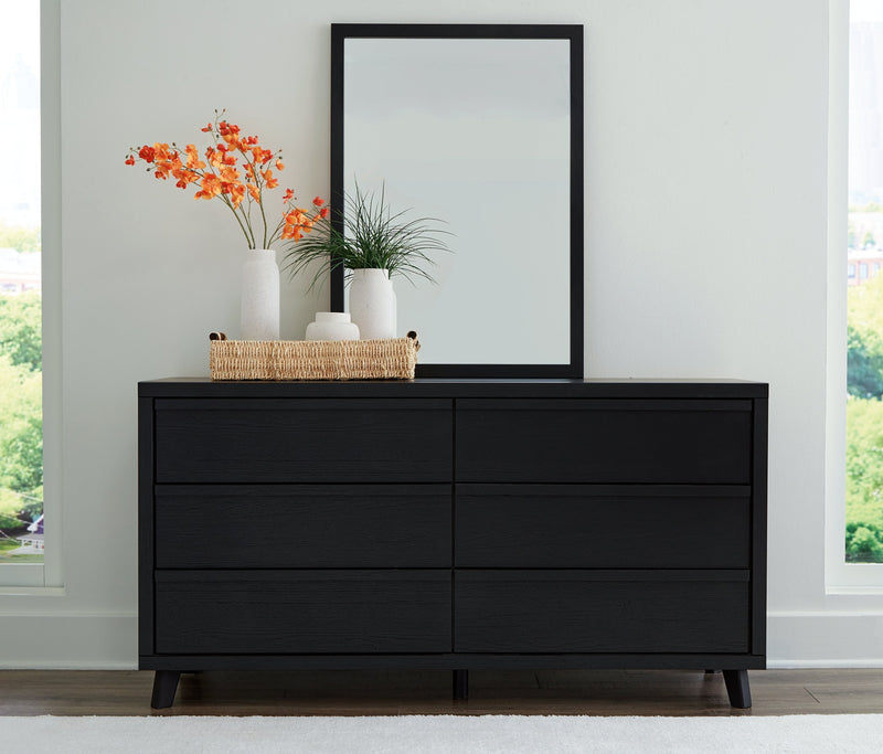 Danziar Queen Panel Bed with Mirrored Dresser and Chest in Black - PKG015893