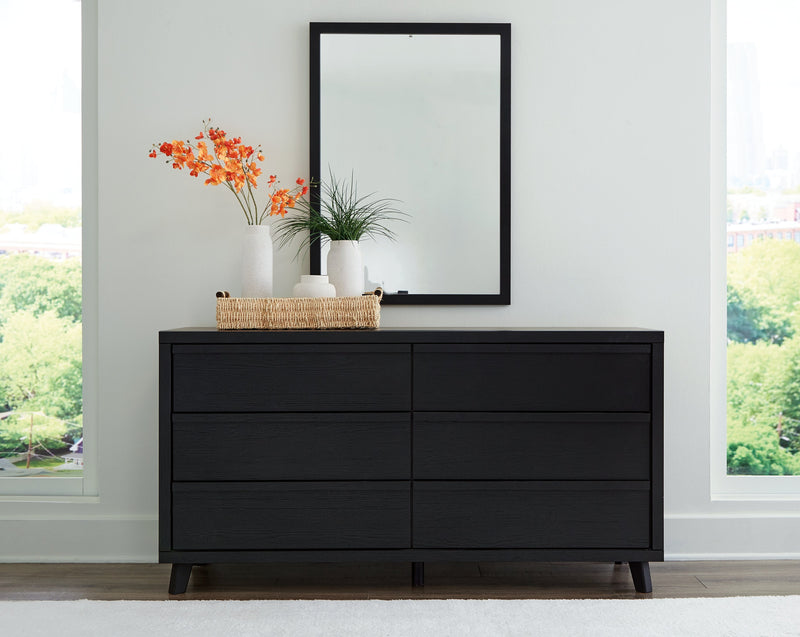 Danziar Queen Panel Bed with Mirrored Dresser and Nightstand in Black - PKG015892