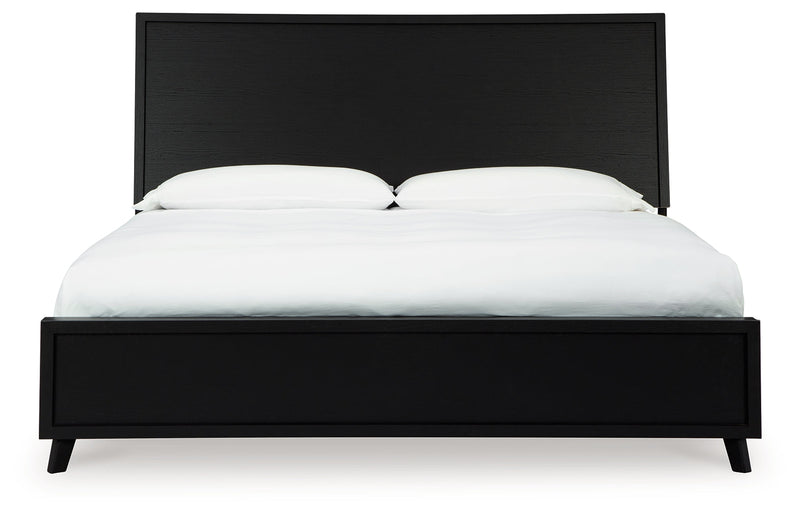 Danziar Queen Panel Bed with Mirrored Dresser and Nightstand in Black - PKG015892
