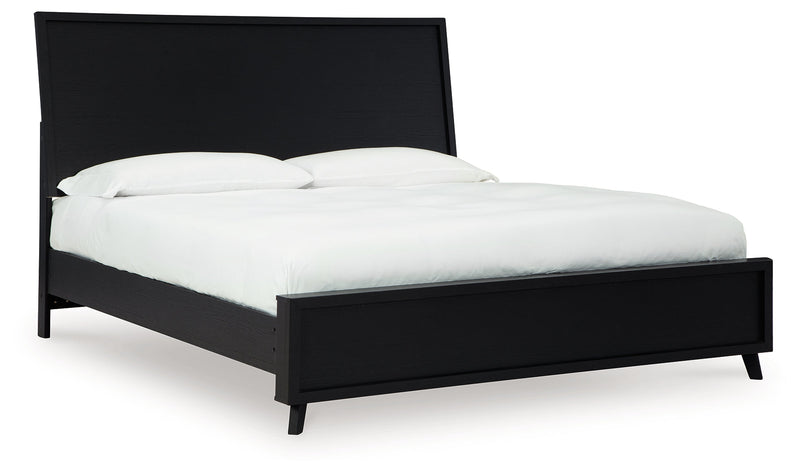 Danziar Queen Panel Bed with Mirrored Dresser in Black - PKG015889