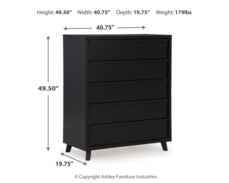 Danziar Queen Panel Headboard with Mirrored Dresser and Chest in Black from Ashley - Lara Furniture