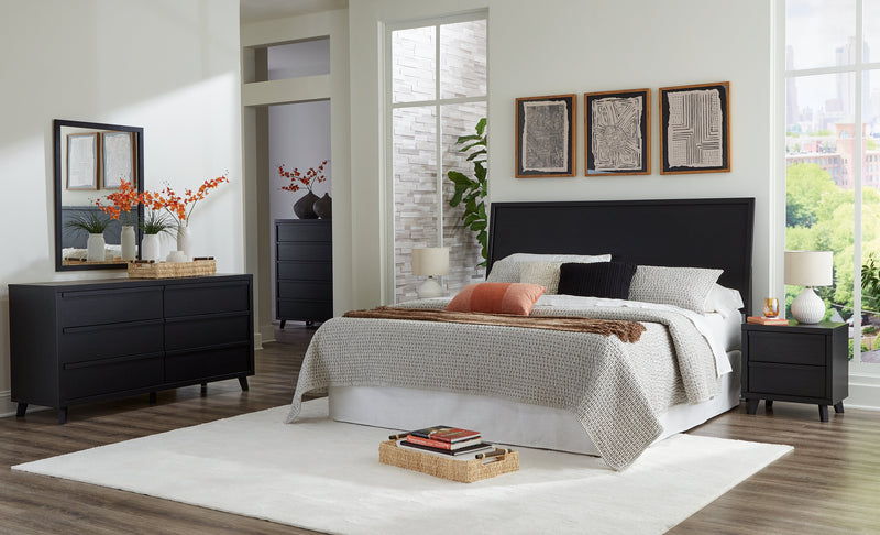 Danziar Queen Panel Headboard with Mirrored Dresser and Chest in Black from Ashley - Lara Furniture