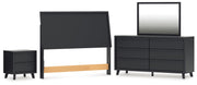 Danziar Queen Panel Headboard with Mirrored Dresser and Nightstand in Black from Ashley - Lara Furniture