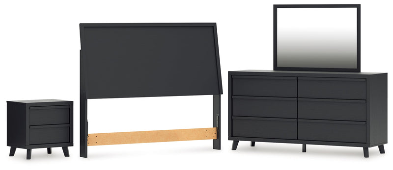 Danziar Queen Panel Headboard with Mirrored Dresser and Nightstand in Black from Ashley - Lara Furniture