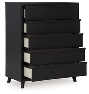 Danziar Queen Panel Headboard with Mirrored Dresser, Chest and 2 Nightstands in Black from Ashley - Lara Furniture