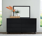 Danziar Queen Panel Headboard with Mirrored Dresser, Chest and 2 Nightstands in Black from Ashley - Lara Furniture