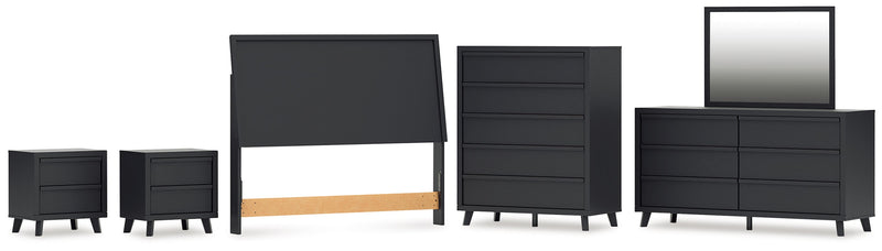 Danziar Queen Panel Headboard with Mirrored Dresser, Chest and 2 Nightstands in Black from Ashley - Lara Furniture