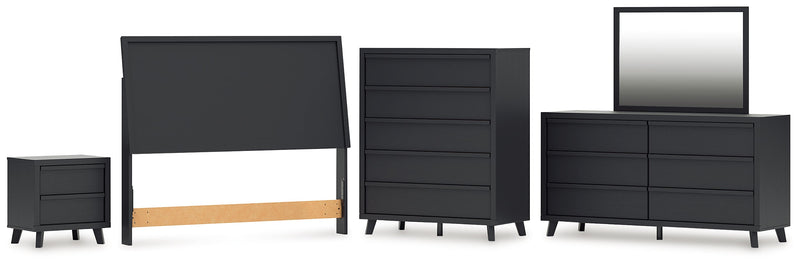 Danziar Queen Panel Headboard with Mirrored Dresser, Chest and Nightstand in Black from Ashley - Lara Furniture